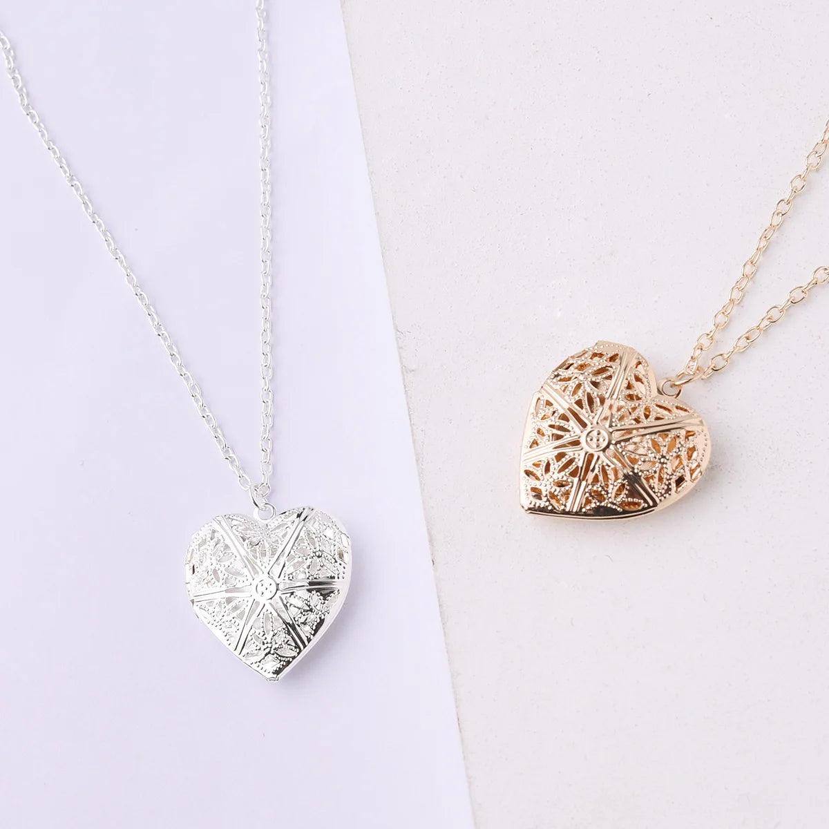 Trendy Heart Locket Pendant Necklace Anniversary Picture Necklace Jewelry Hollow Heart Necklace for Women Girlfriend Boyfriend