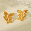 Personality 18k Gold Plated PVD Double Butterfly Stainless Steel Animal Jewelry Stud Earrings for Girl MegaBDM