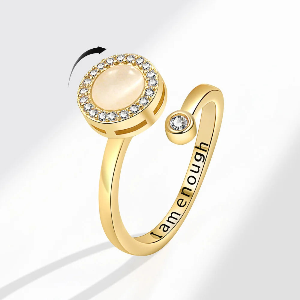 Rotatable Spinner Fidget Ring Rotating Cat Eye Stone Adjustable Rings for Anxiety I Am Enough Letter Rotating Flower Open Ring