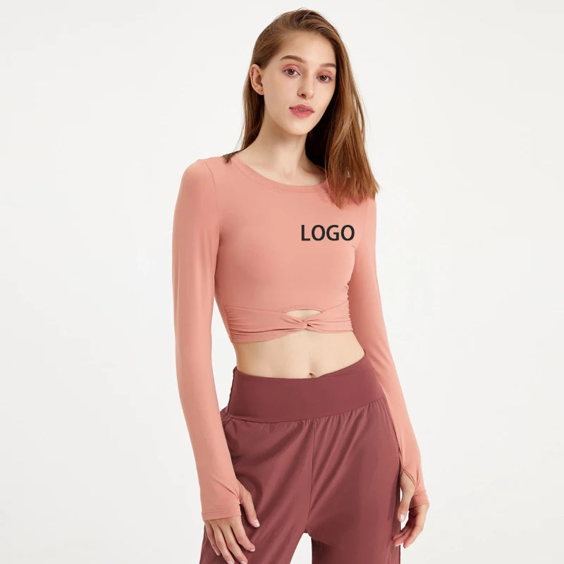 Autumn New Long Sleeve Gym Crop Top Ladies Slim Fit Sexy Yoga Wear T-Shirt Thumb Hole Workout Running Training Pullover