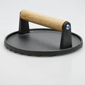 Black Cast Iron Burger Press - 7'' Heavy Duty Grill Burger Bacon Press with Solid Wood Handle