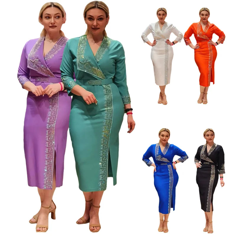 3713# Latest Design Luxury Elegant Evening Dresses Women Casual Rhinestone Beaded Slim Church Dresses for Women Party Dress