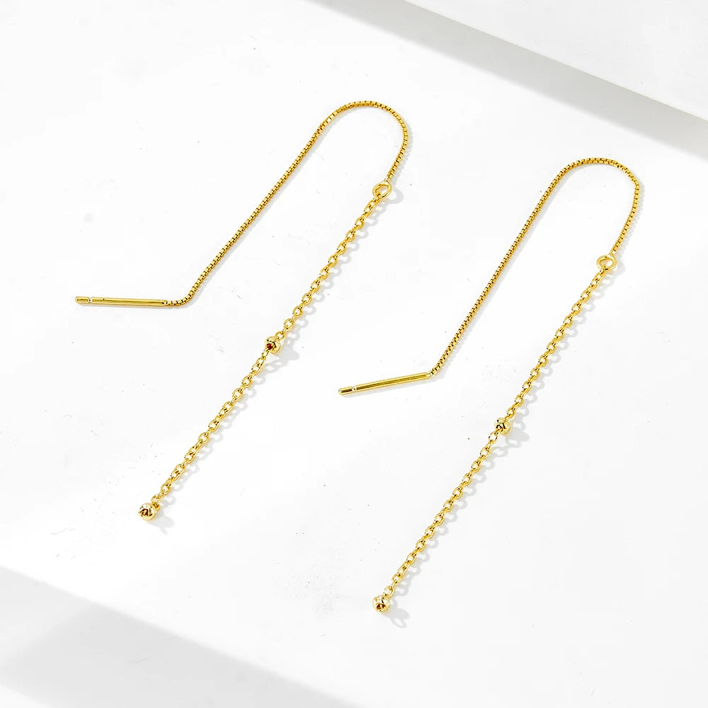 Trendy Personality Fine Jewelry 925 Sterling Silver Gold Plated Round Bead Long Chain Tassel Earrings