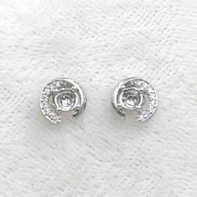 Sterling Silver 4*4mm Semi Mount Stud Earrings Empty Frame Support Blank Setting S925 Base Without Center Stone for DIY Inlay