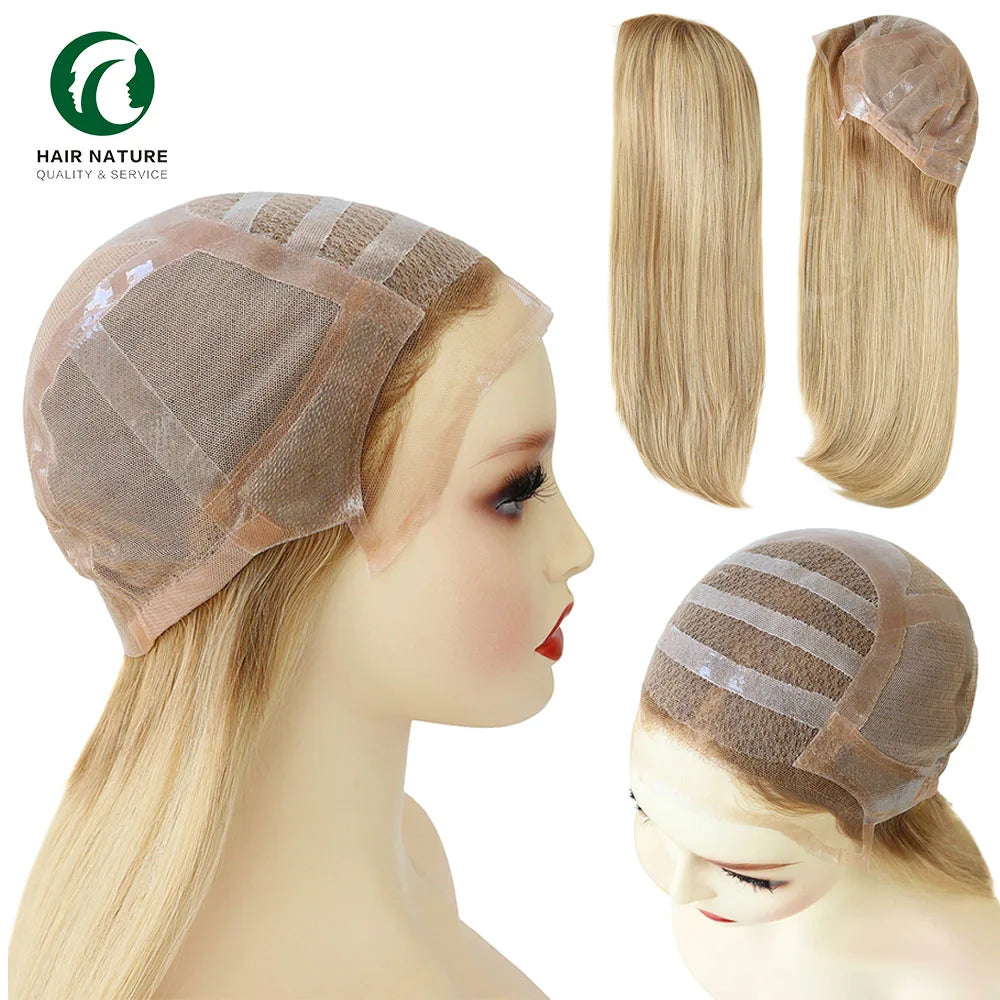 MW45 Knotted Full Head Wig for Women Best Quality Natural Straight Blond Chinese Human Hair Female Lace Front Wig