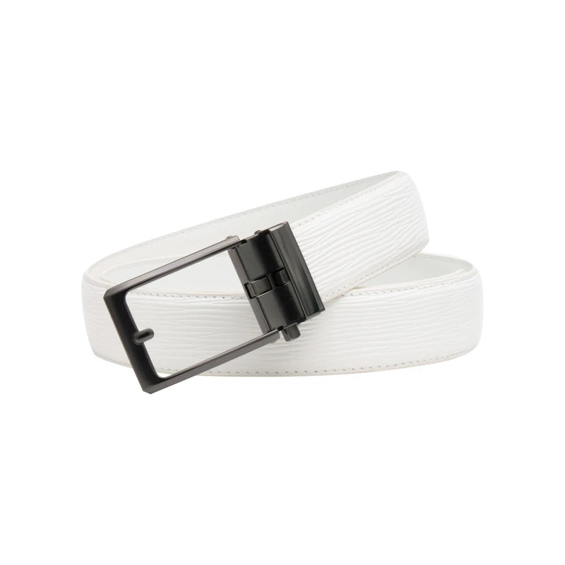 White Custom Length Micro-Adjustable PU Leather with Steel Buckle Genuine Leather Gift Set Box-for Jeans Golf Belts Men