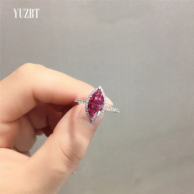 Silver 925 Original 1-2 Carat Brilliant Cut Diamond Test Past Pink Horse Eye Shape Moissanite Ring Wedding Gift Fine Jewelry