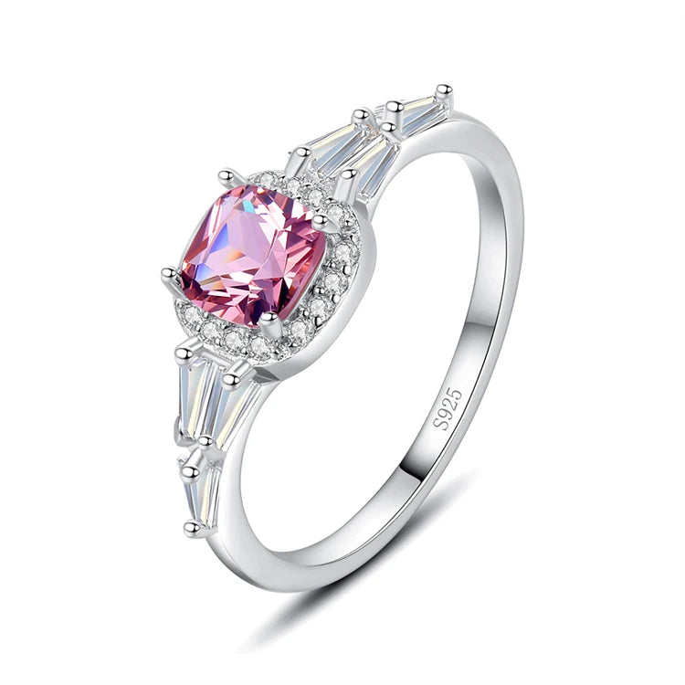 Dainty Fine Jewelry 925 Sterling Silver Square Shape Gemstone Engagement Diamond Rings for Women