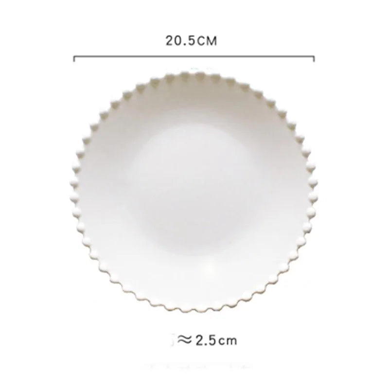 SOLHUI Nordic Creative Pearl Edge Plate Ceramic Dishes Household Western Food Plate Salad Plate