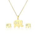 Tiny Fashion Stainless Steel Gold Plated Elephant Pendant Necklace and Earring Jewelry Set Women