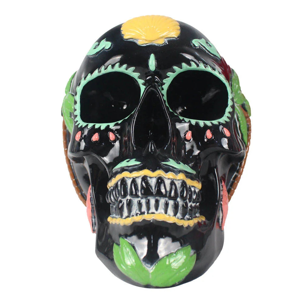Day of Dead-Style Hand-painted Resin Pen Holder Fashion Colorful Artistic Design Office Decorative Stationery Storage Figurines