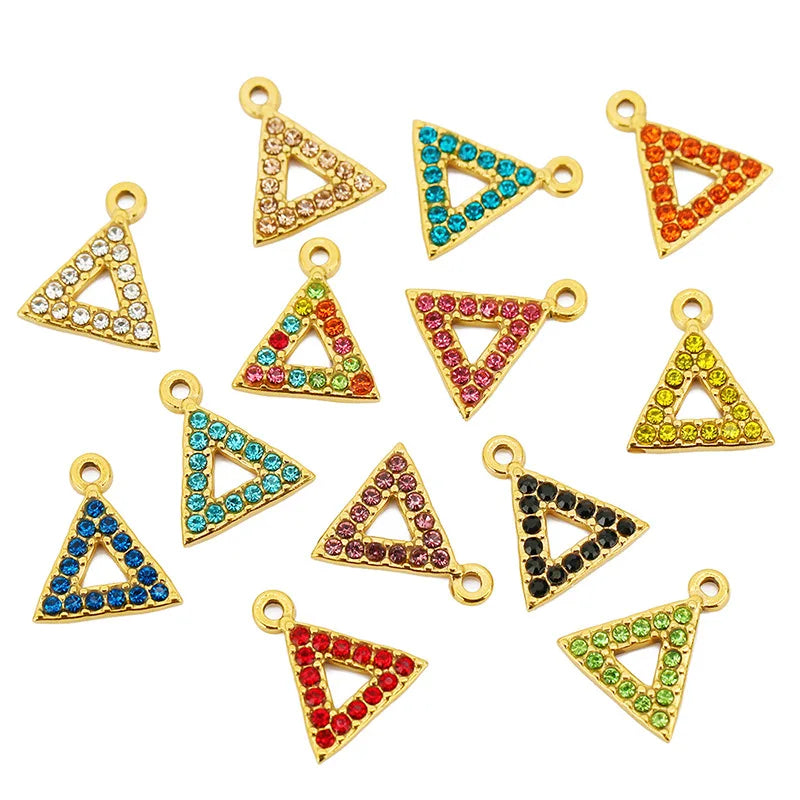 5pc/bag 18k Gold Stainless Steel Geometric Square Triangle Accessories Jewelry Fashion Jewelry Rhinestone Charms