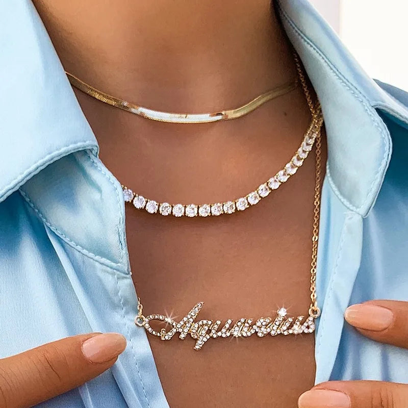 Creativity 3pcs/set Multilayer Zircon Crystal English Letter Alphabet 12 Zodiac Sign Necklace