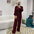 Loriya New Arrival Muslim Fashion Suit Pleated Muslim Shirt Pants Set Modern Fashion Islamic Women Clothing
