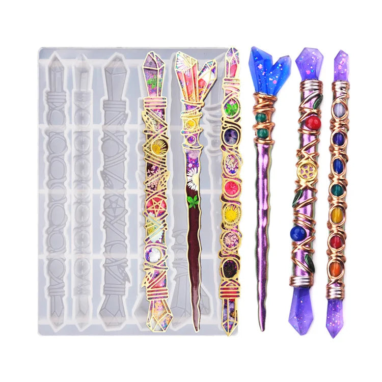 Magic Wand Resin Molds Silicone with 6 Different Shape Resin Molds for Keychain Decoration Cosplay