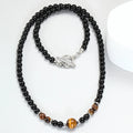 New Wholesale Pretty 18K Gold Plated Jewelry Tiger Eye Black Agate Men Necklace Natural Stone Beaded Necklace for Men Jewelry