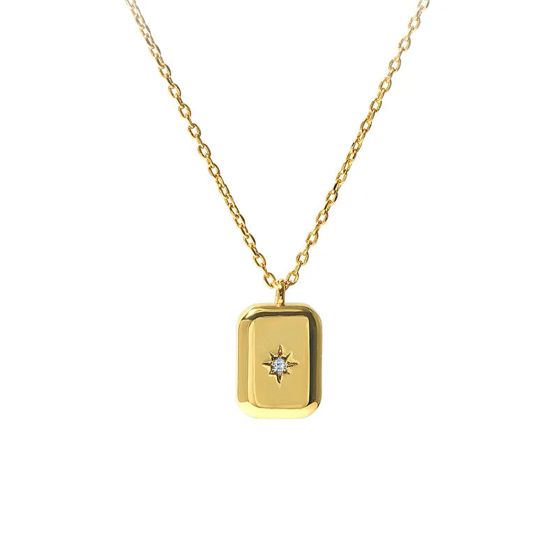 Daochong Custom 925 Sterling Silver Wholesale Cz Starburst Gold Square Pendant Necklace Womens