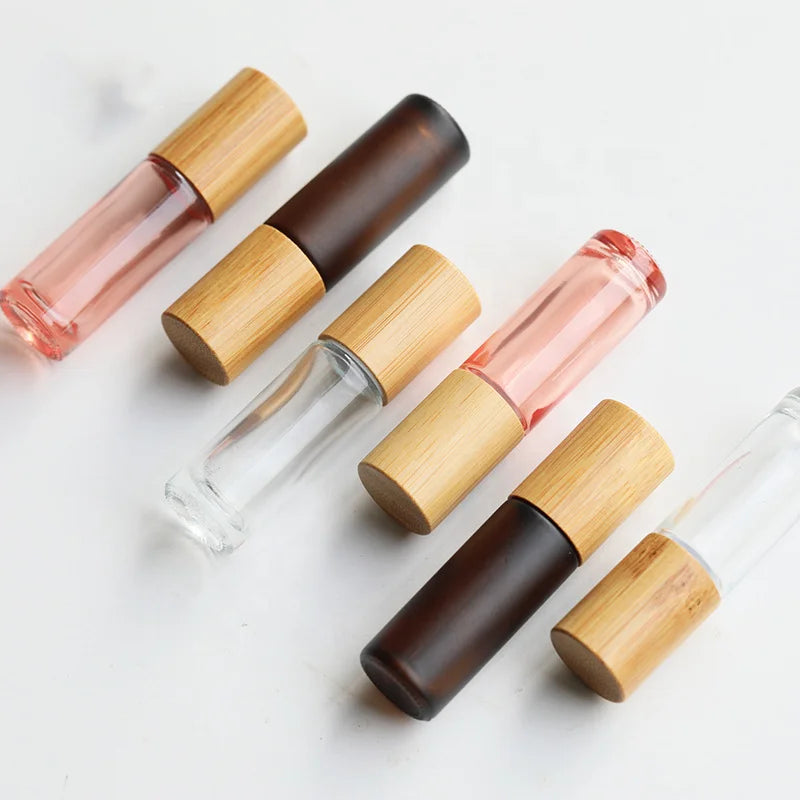 10ml Glass Roll on Bottle with Bamboo Lid for Essential Oils Creative Eco-friendly Refillable  Perfume  Bottles