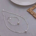 Handmade 925 Sterling Silver Crushed Silver Necklace Bracelet Set Edison Pearl 10-11mm Beautiful Pearl Jewelry for Wholesale