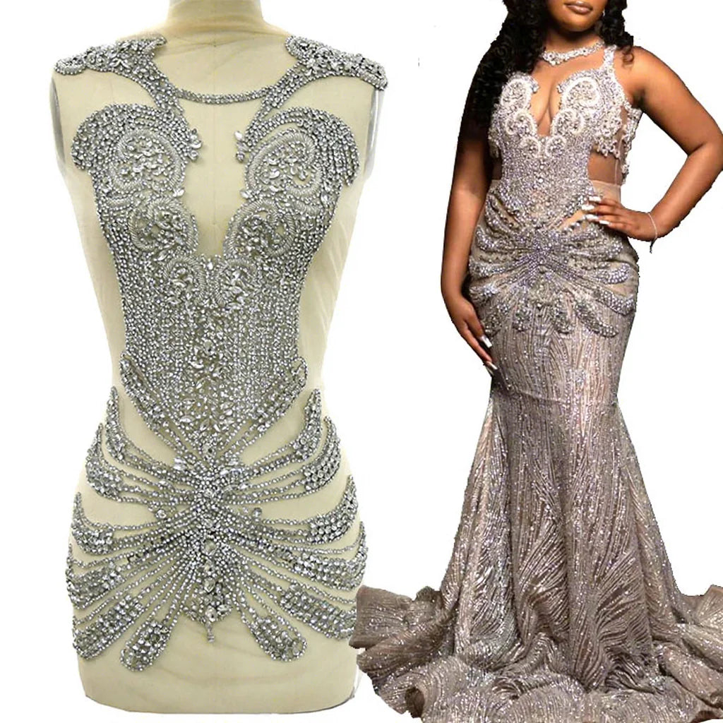 WDP-442 Latest Shiny Luxury Rhinestone Ball Gown Crystal  Bodice  Applique for Wedding Dress Evening Party