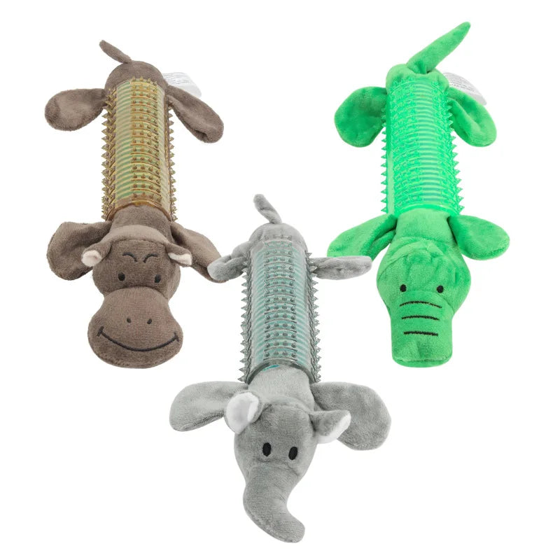 Plush Dog Squeaky Toy with TPR Spiked Multifunctional Durable Dog Chew Toy for Teeth Grinding Teeth Cleaning Grooming Massage