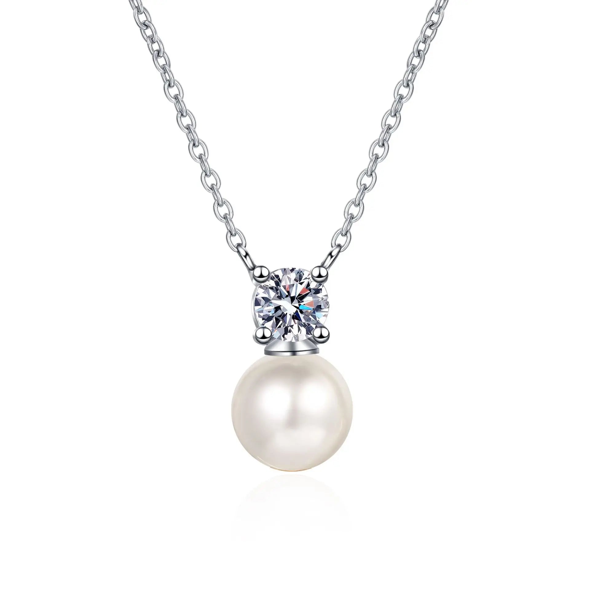 S925 Sterling Silver Moissanite Pearl Pendant Classic Premium Necklace for Wedding Engagement or Gift