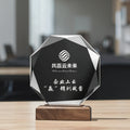 Custom logo Laser Engraving Factory Wholesale Blank Hot Selling Crystal Glass Wooden Trophy Award with Wooden Base