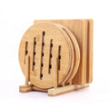 Bamboo Square Anti-scalding Heat Resistant Pot Mat with Holder 10mm Thick Eco-Friendly Washable Kitchen Tool