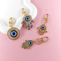 Creative Devil's Eye Pendant Keychain Retro Lucky Fatima's Hand Drip Oil Water Diamond Keychain Decoration Exquisite Bag Pendant