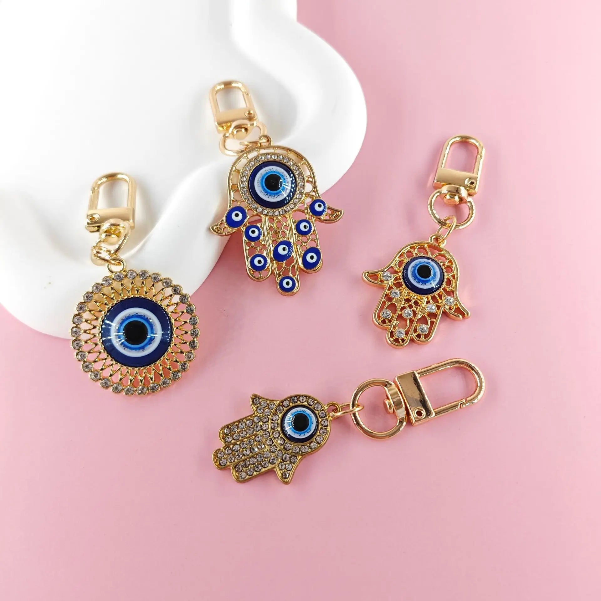 Creative Devil's Eye Pendant Keychain Retro Lucky Fatima's Hand Drip Oil Water Diamond Keychain Decoration Exquisite Bag Pendant