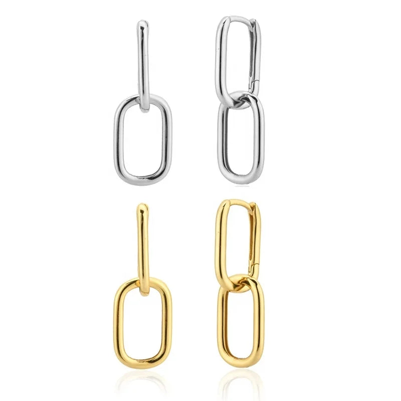 GE87 925 Sterling Silver Oval Hoop Earrings for Women Circle Chain Drop Earring Geometric Hot Elegant Love Earrings Gift
