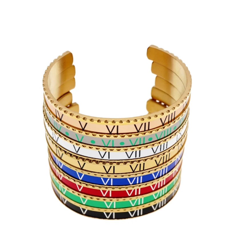 Luxury 14K Gold Plated Stainless Steel Roman Numerals Bracelet Famous Brand Female Charm Bracelets for Women