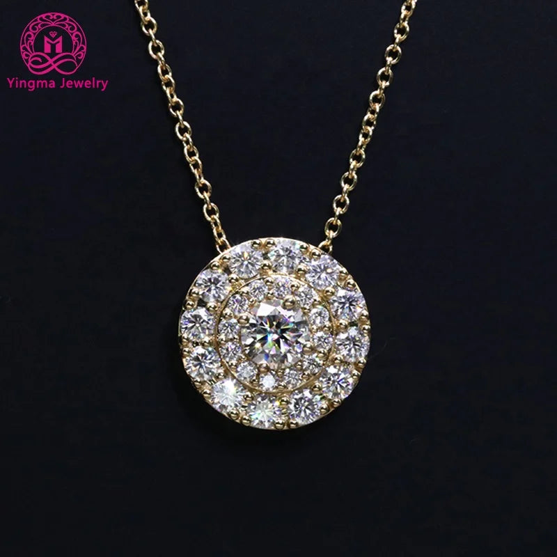 Customized Fashion14K Solid Gold  Jewelry Pendant  0.5 Carat Round Cut Moissanite Engagement Necklace for Women