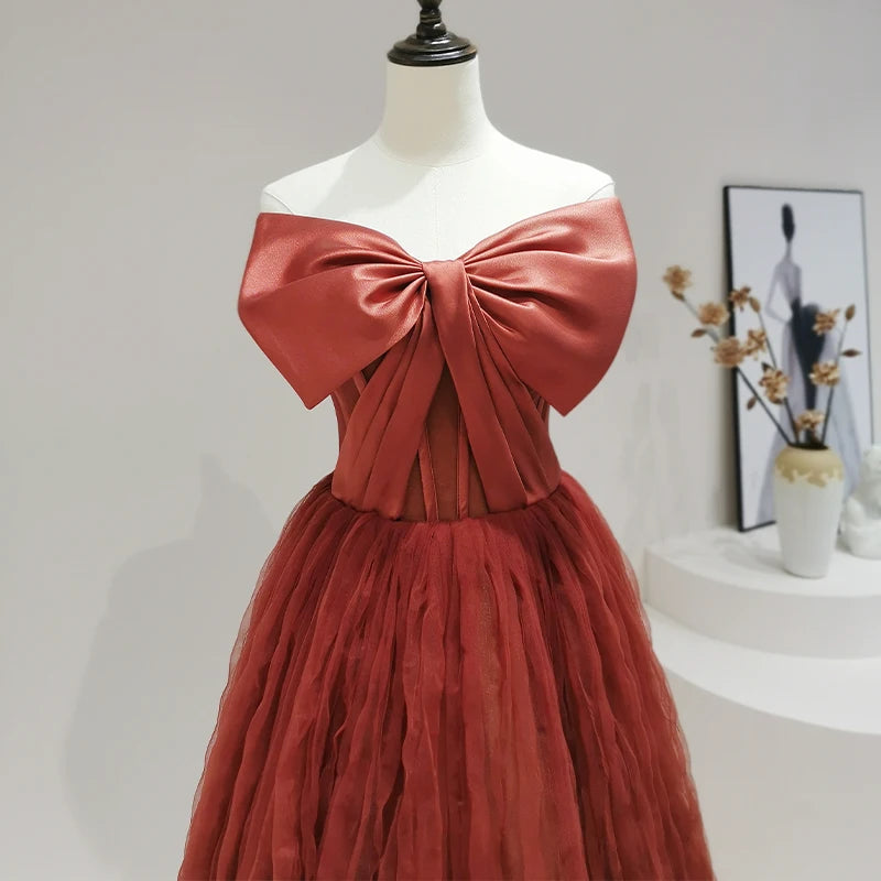 Jancember RL145 Classic Red Strapless Bow Sleeveless Organza Lace up Wedding Dresses