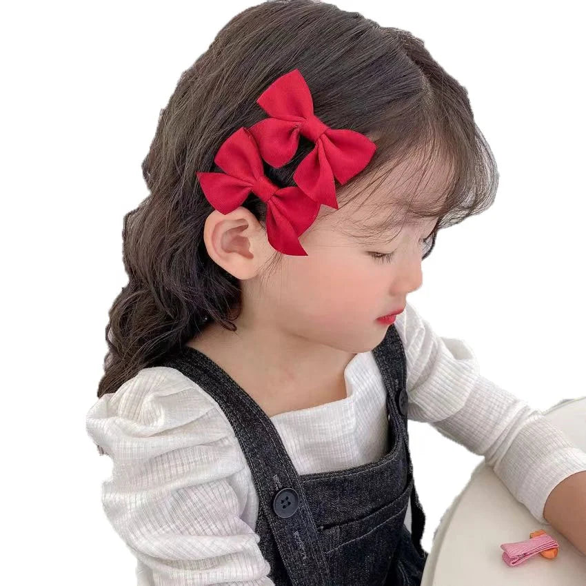 MIO 2pcs/sets Hot Sale Korean Cute Kids Hair Clip Solid Color Cloth Bow Hairgrips Handmade Hair Accessories Cute Girls Headdress