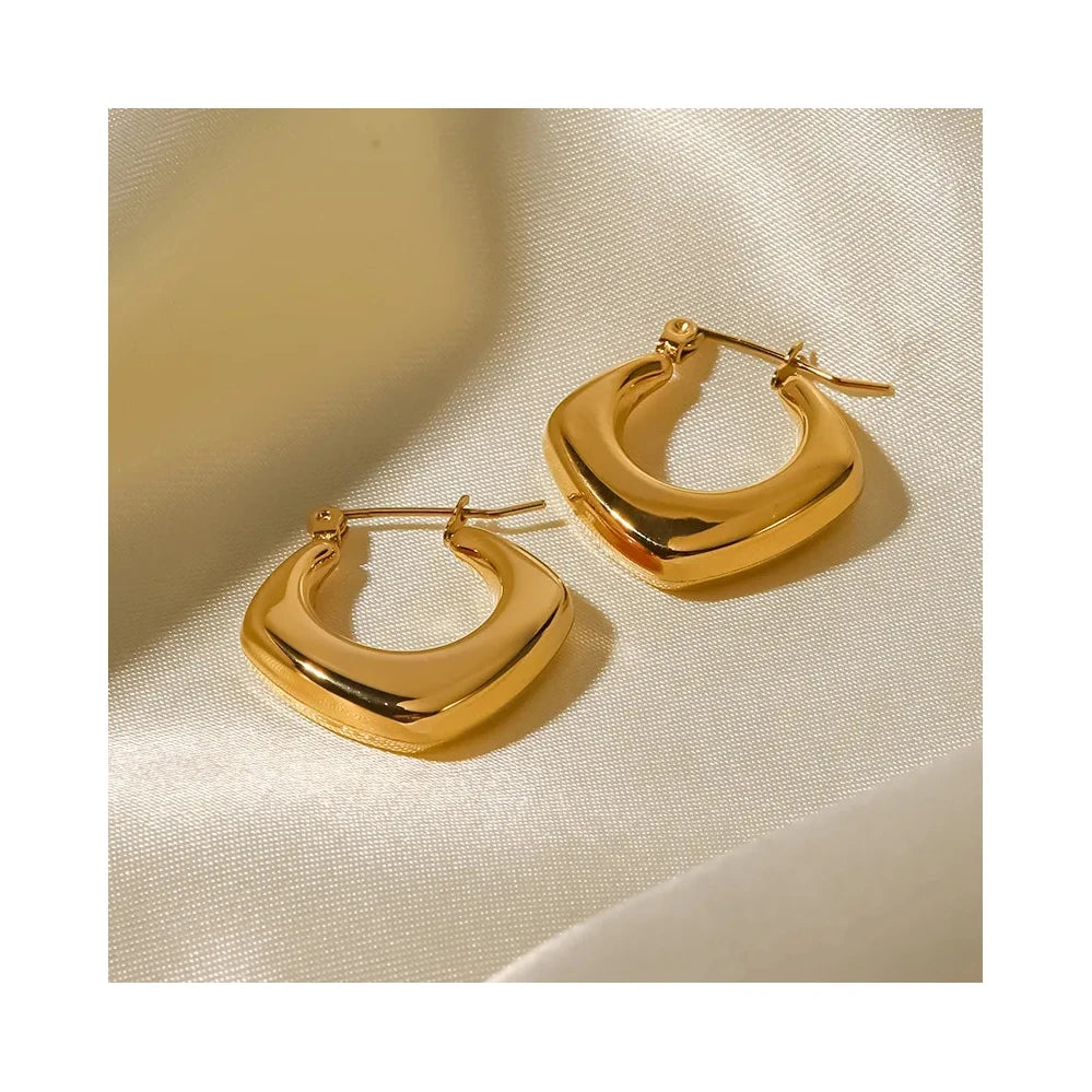 ERESI French 18K PVD Gold Plated Stainless Steel Waterproof Jewelry Trendy Fashion Geometric Hollow Statement Hoop Earrings