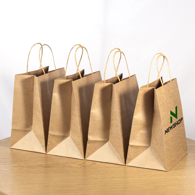 Hot Sale Eco-Friendly Custom Logo Brown Kraft Paper Gift Bag with Flexo Printing for Takeaway and Shopping