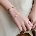 New Fashion Style Gold Plated Double Layer Emerald Gemstone Bead Chain Charm Bracelet for Women
