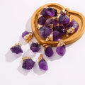 Irregular Amethyst Rough Stone Pendant Raw Crystal Gemstone Golden Plated Charm Pendants DIY Necklace Jewelry Accessory