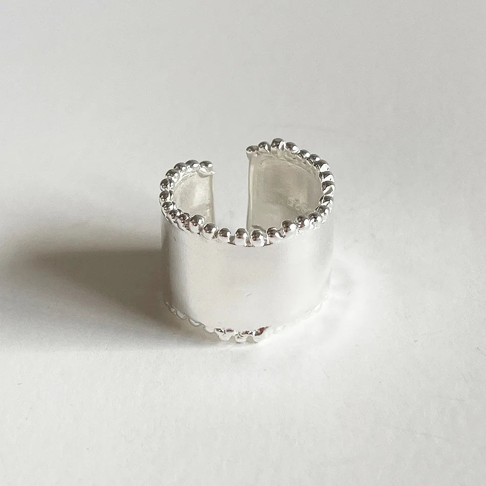 925 Sterling Silver Wide Faceted Retro Ring Personalized Simple Smooth Open Ring