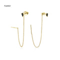 FUAMAY Gold Plated Single Black CZ Threader Earrings Marquise Cut Studs Long Chain Piercing Pendants for Anniversary Gifts