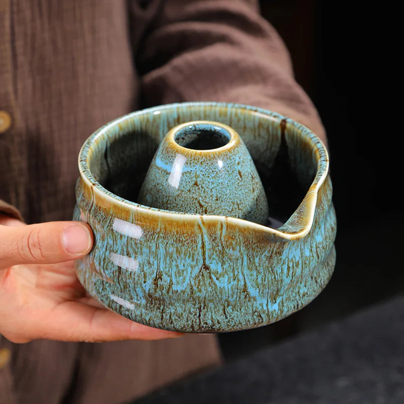 Japanese Hand Made Tea Bowl With Spout Ceramic Matcha Tea Bowl Whisk Holder Matcha Tool Teaware Set 2pcs Set Matcha Tea Set