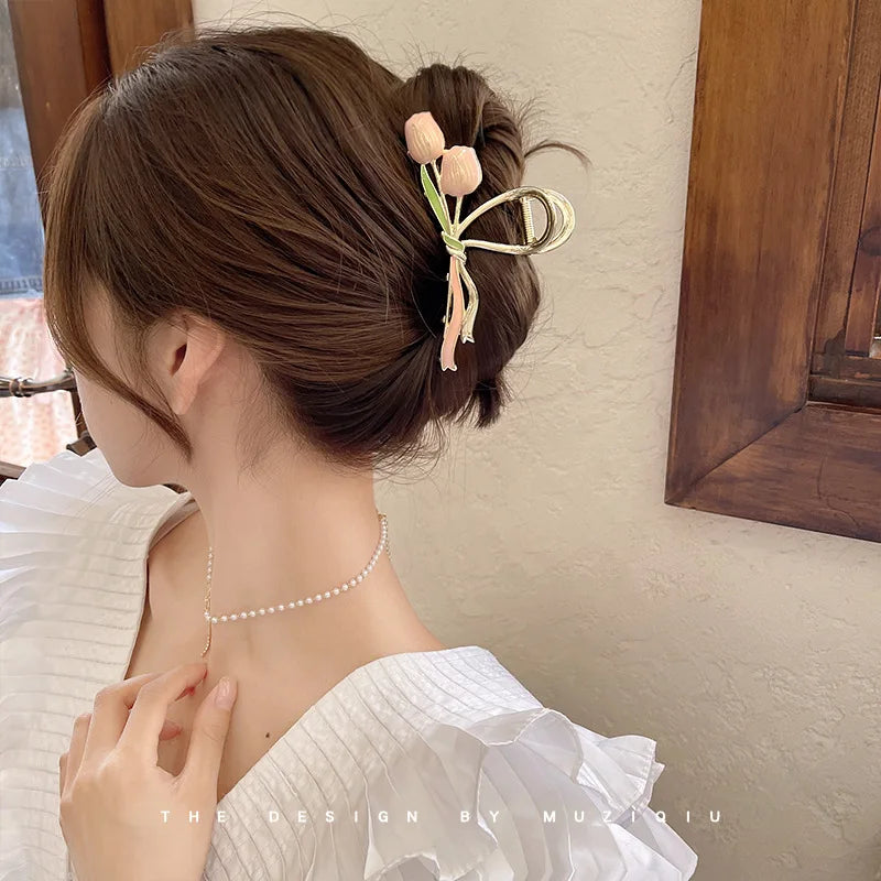 11cm Accesorios Para El Cabello Moda Luxury Tulip Metal Shark Hair Claw Clip Fashion Korean Hair Clip Claw