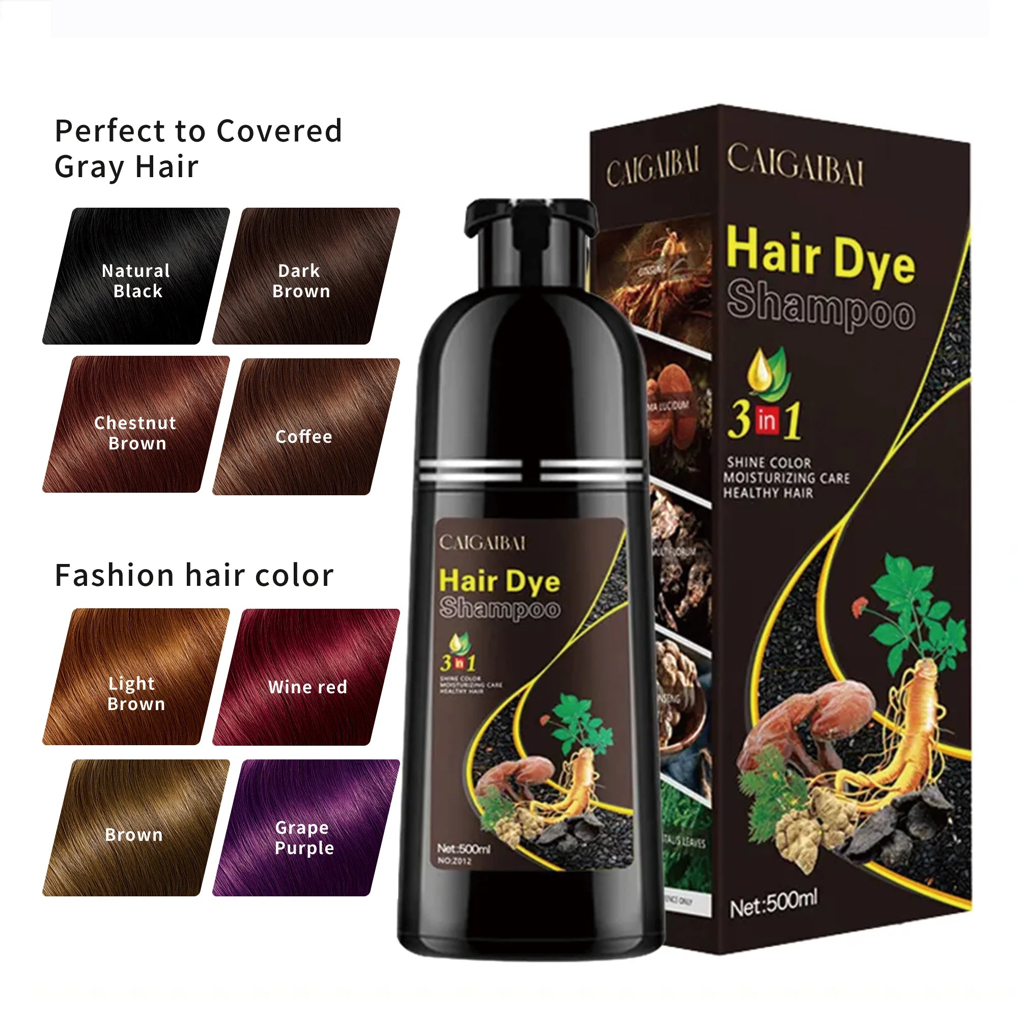 Permanent Easy Use Black Full Colors Hair Color Shampoo Volumizing Herbal Mild Hair Dye Cover White Natural Plant Hair Dye