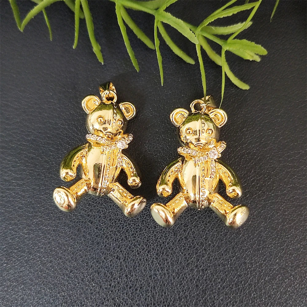 Fashion 18K Gold Plated Lovely Animal Bear Pendant Diamond Inlay Teddy Bear Charms for Necklace Earrings Jewelry Making Supplies
