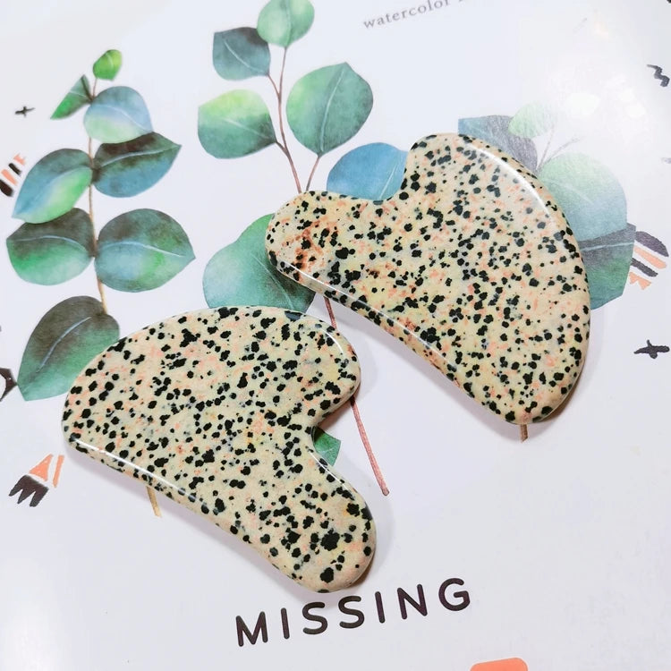 Huiying Healing Crystals Stones Dalmatian Jasper Gua Sha Board Heart Shape Beauty Scrapping Plate Guasha Face Massage