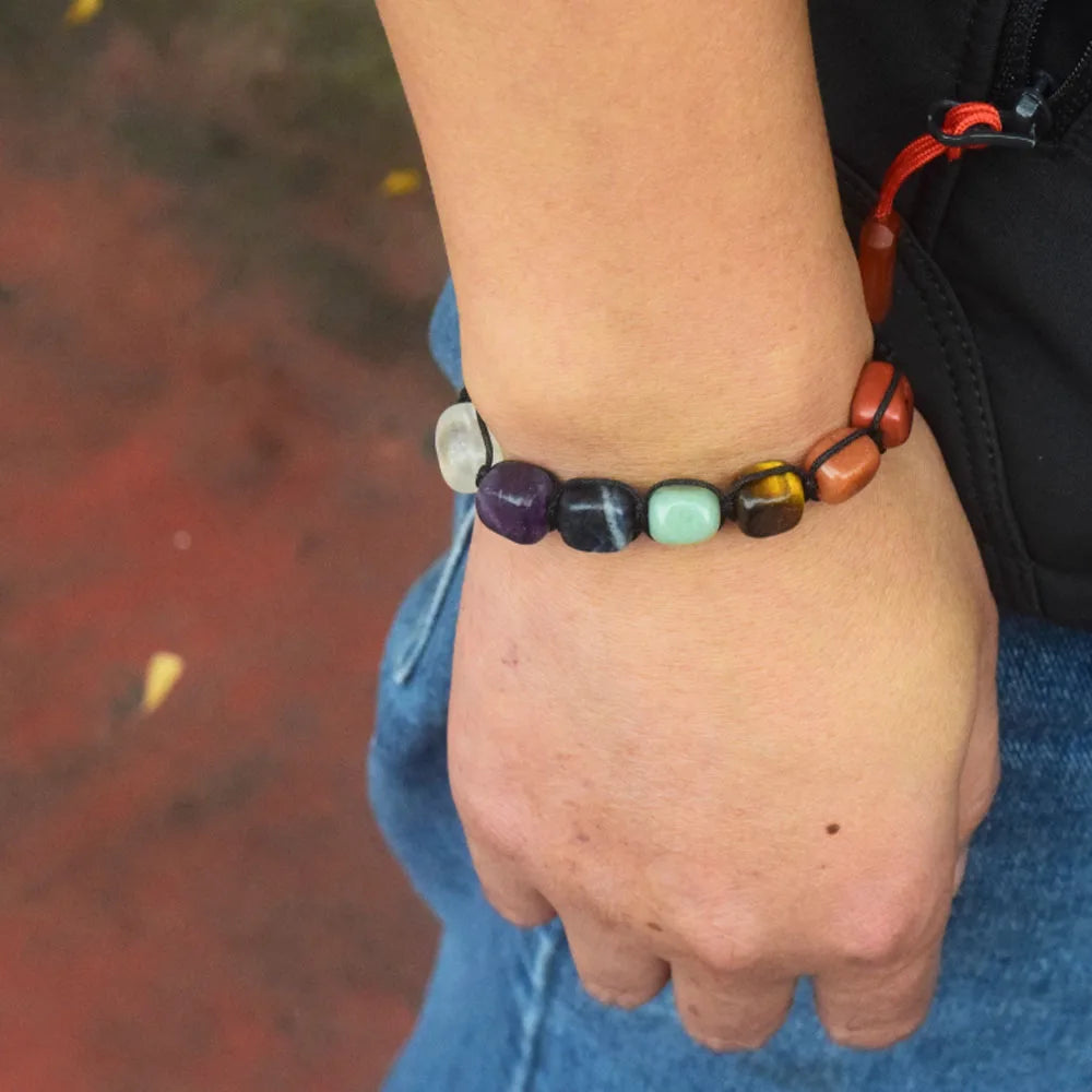 Natural Agate Crystal Seven Chakra Bracelet Charm Yoga Energy Healing Woven Hand String Bracelets Natural Stone Jewelry