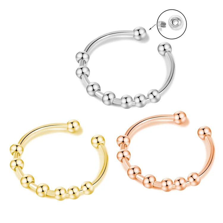 Adjustable Gold Plated Anxiety Ring Classic Elegant Spinning Beaded Stainless Steel Fedget Ring for Women Men