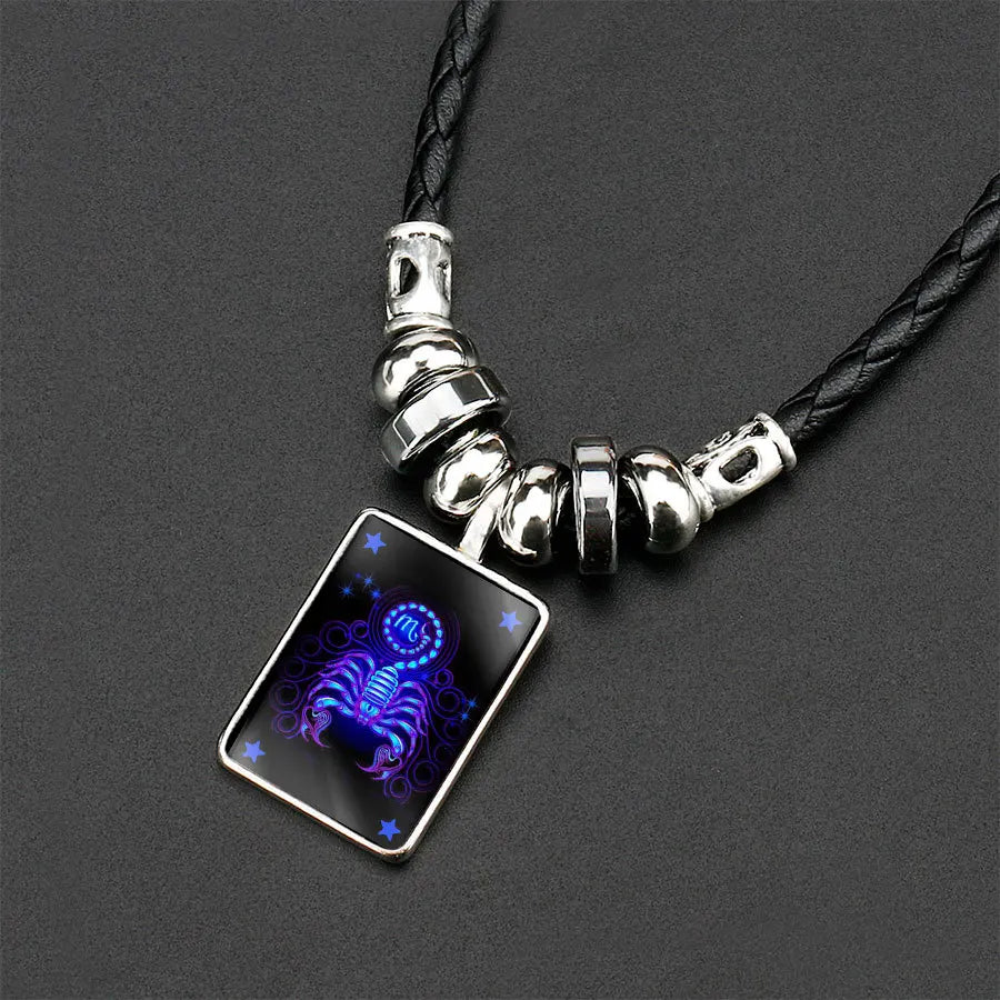 12 Zodiac Pendant Necklace Zodiac Designs Blue Design Glass Jewelry ZU029