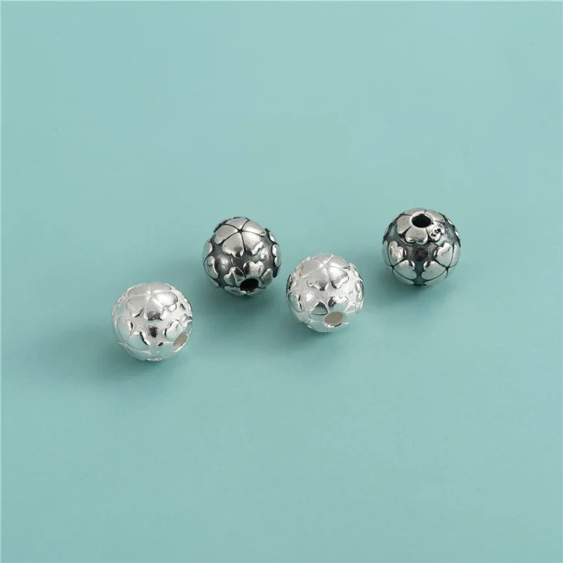 Wholesale 925 Sterling Silver Four-leaf Clover Pattern Round Spacer Beads for Jewelry Making